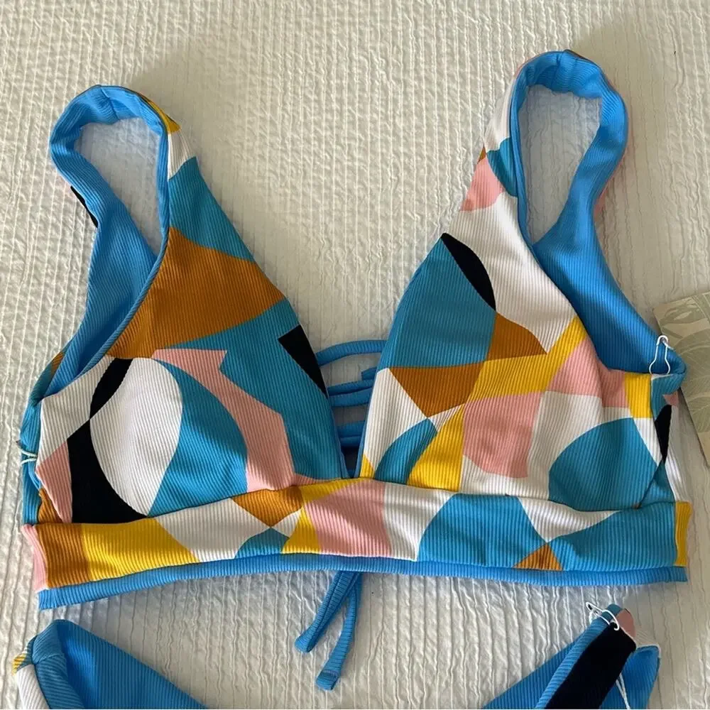 Maaji Stone Blue Allure Reversible Bikini Top & Bottom Swim Size Medium - Picture 4 of 8